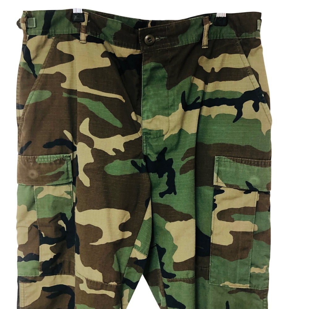Woodland Mens Camo Combat BDU Pants Hot Weather Ripstop Cargo Button Fly 35x29.5